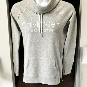 CALVIN KLEIN Women's Cowl Neck Gray & White Performance Pullover Sweatshirt